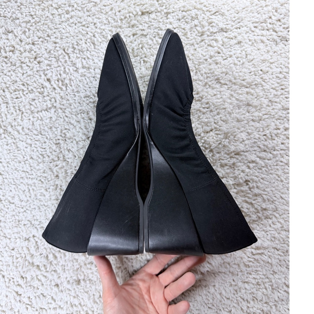 Womens 12 Aerosoles Black Fabric Wedge Pumps Square Toe Ruched Comfort Heels